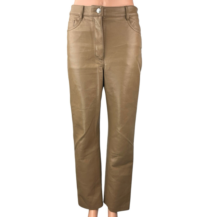 Aritzia Wilfred Women's Tan Faux Leather Vegan High Rise Straight Pants Size 6