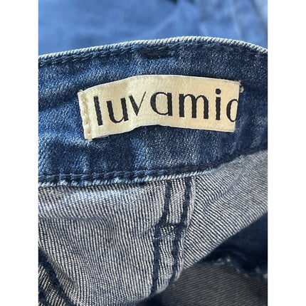 Luvamia Women's Blue High Waisted Cropped Flared Wide Leg Denim Jeans Pants Sz M