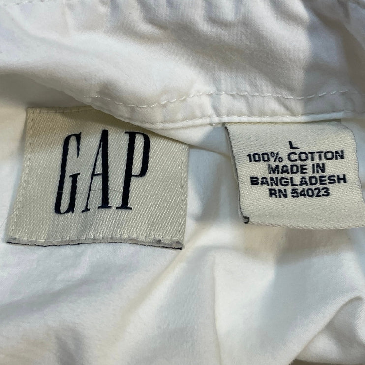 Gap Women's White Cotton Pocket Relaxed Long Sleeve Button Down Shirt Size L