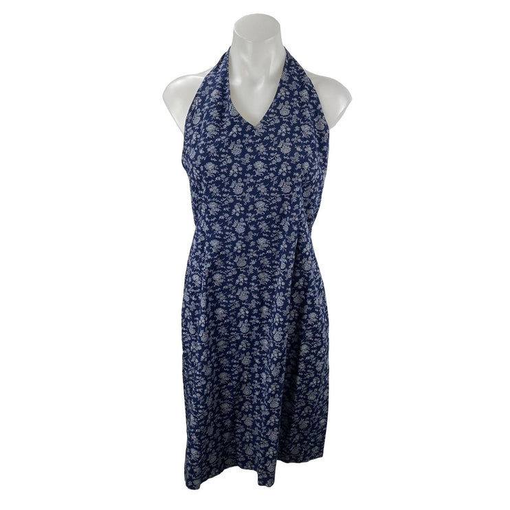 Tommy Hilfiger Blue Floral Halter V Neck Backless Sleeveless Mini Sheath Dress 8