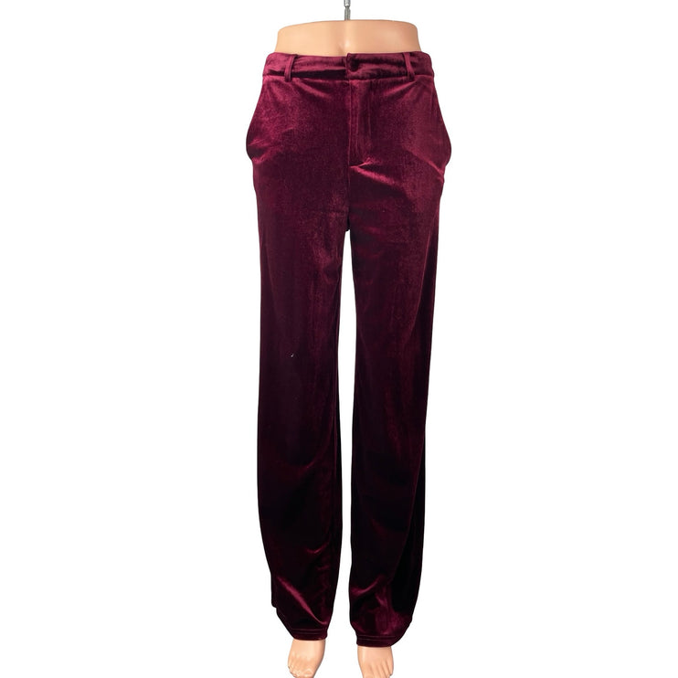 D'Abea Women's Red Velvet Velour High Rise Palazzo Wide Leg Trousers Pants Sz S