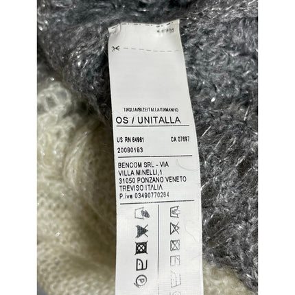 NEW Unitalla Cream Gray Open Knit Lurex Metallic Bonnet Beanie Hat Cap OS