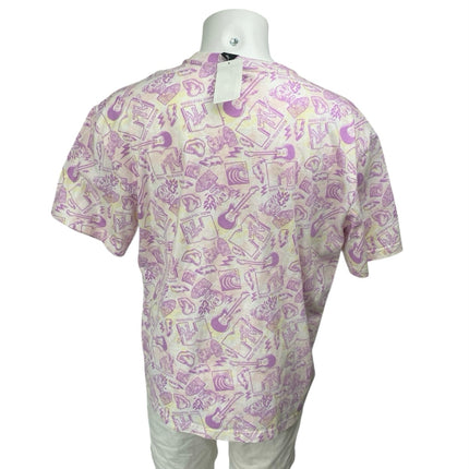 NEW H&M MTV Men's White Purple Short Sleeve Knit Graphic Tee T-Shirt Top Size L