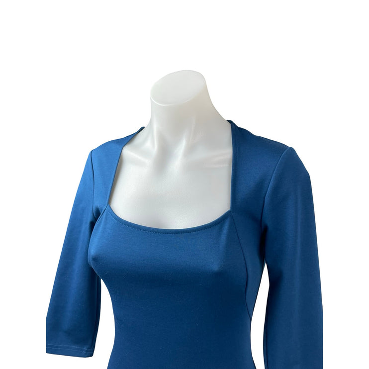 Vfshow Vfemage Blue Scoop Neck Quarter Sleeve Midi Pencil Bodycon Dress Size XS