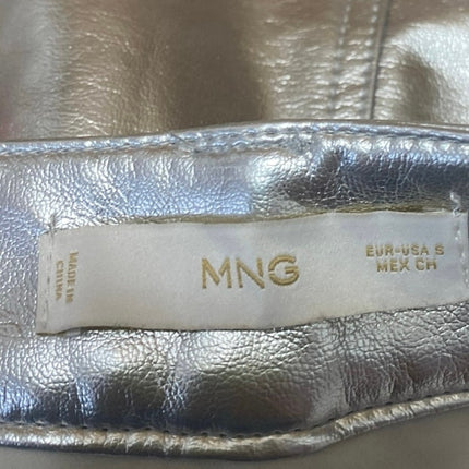 MNG Mango Women's Silver Metallic Faux Leather Zipper Casual Mini A-Line Skirt S
