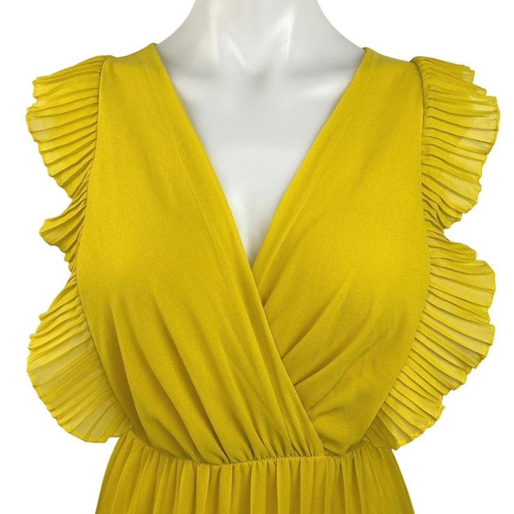 Women's  Yellow V-Neck Flutter Sleeve Pleated Pull On Maxi Wrap Dress Size 8