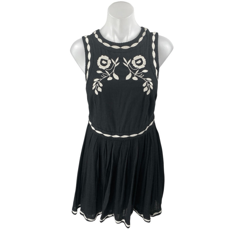 Free People Birds of a Feather Black Floral Embroidered Fit & Flare Mini Dress 4
