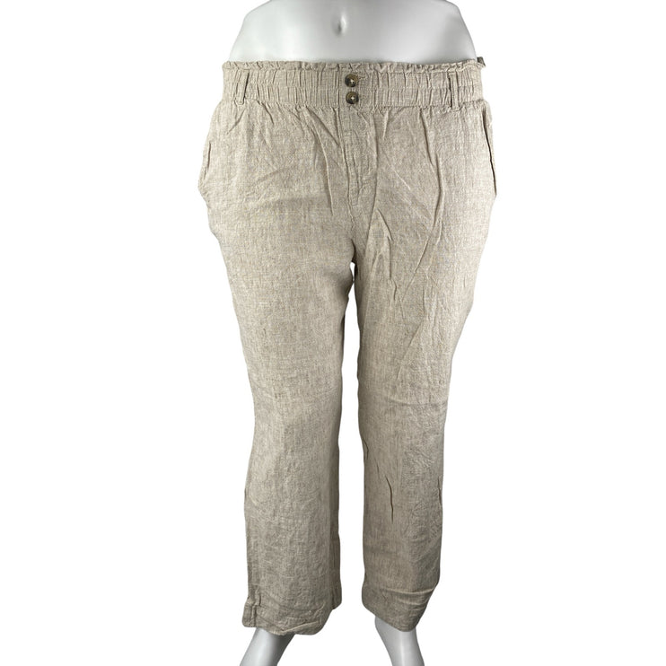 Briggs Beige Linen Elastic Waist Pockets High Rise Wide Leg Trousers Pants Sz XL