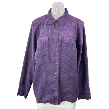 Croft & Barrow Women's Purple Paisley Long Sleeve Button Down Shirt Top Size XL