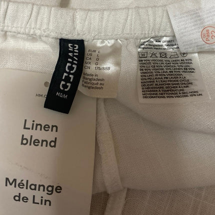 NEW H&M Divided Women's White Linen Wide Leg Mid Rise Lounge Trousers Pants L