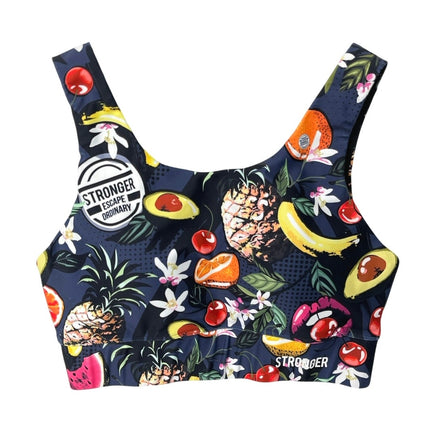 Stronger Label Multicolor Fruit Print Sports Bra Tank Top & Bike Shorts Set Sz S