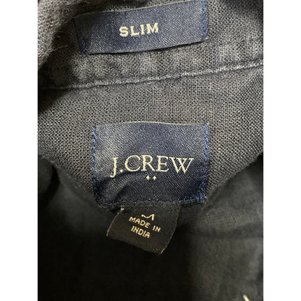 J.Crew Men's Navy Blue Linen Collared Short Sleeve Slim Button Down Shirt Top M