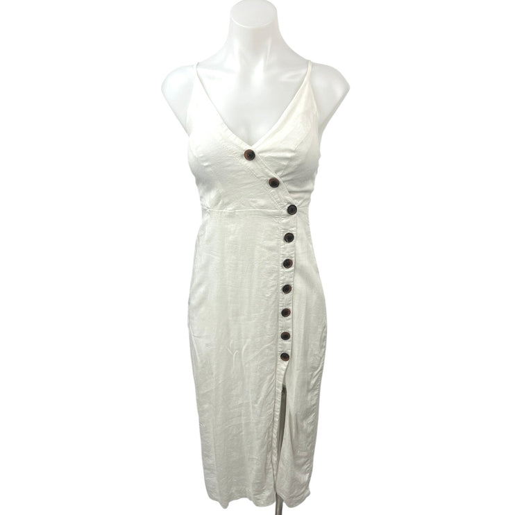 Urban Outfitters White Linen Button Down Spaghetti Strap Midi Bodycon Dress XS