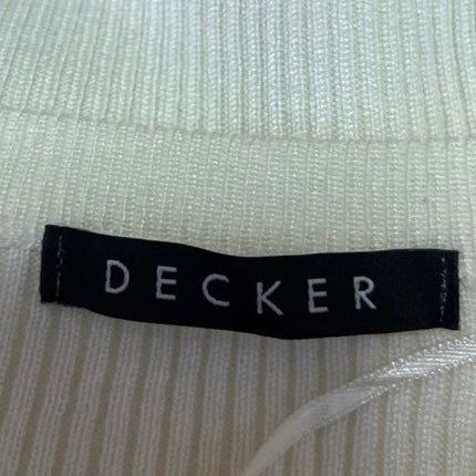 Decker Crescent Brown White Colorblock Rib Knit Button Cardigan Sweater Top XS