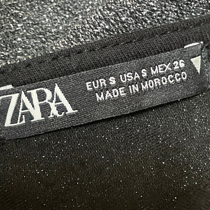 Zara Black Silver Metallic Thread Sleeveless Knit Lurex V-neck Bodysuit Top Sz S