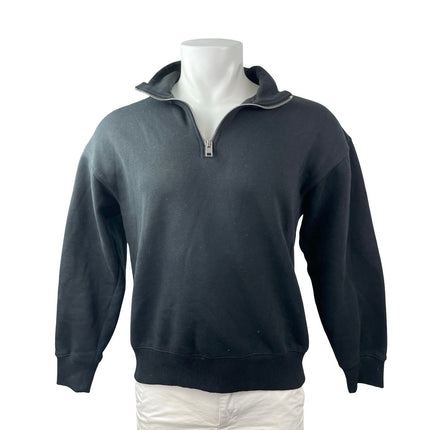 H&M Men's Black Relaxed Fit Long Sleeve Quarter Zip Knit Sweatshirt Top Size S