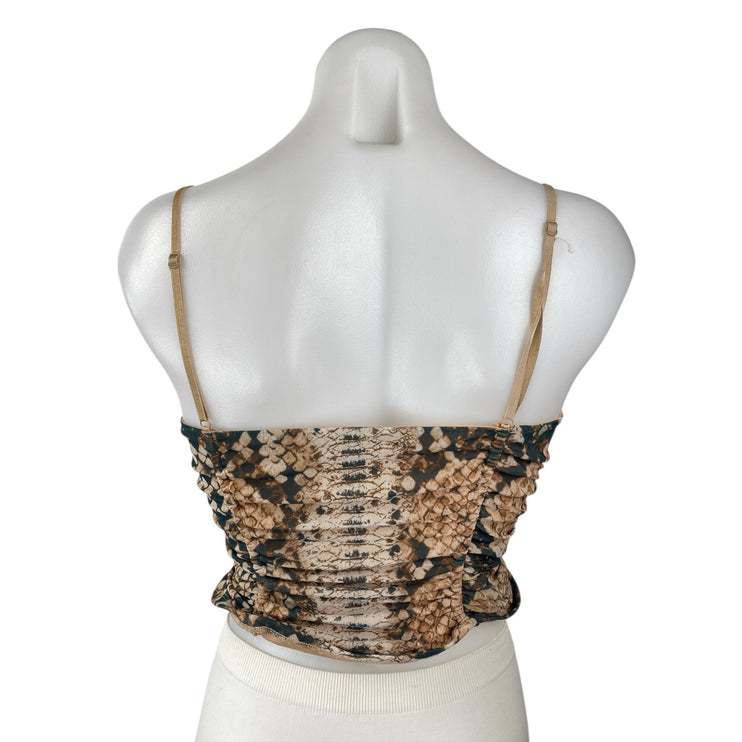 AFRM Womens Brown Snakeskin Sleeveless Cami Camisole Ruched Crop Tank Top Size M