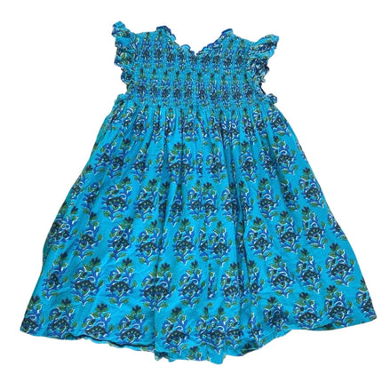 Pink Chicken Kids Girls Blue Floral Sleeveless Ruffle Smocked A Line Dress Sz 4Y