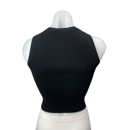 NEW Vogo Women's Black Ribbed Knit Mock Neck Sleeveless Slim Crop Tank Top Sz L