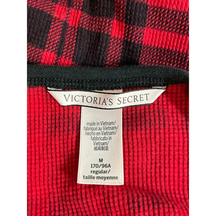 Victoria's Secret Red Plaid Knit Long Sleeve Jogger Pant Sleepwear Pajamas Set M