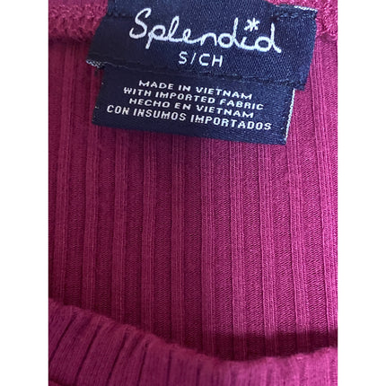 Splendid Women's Pink Ribbed Knit Crew Neck Long Sleeve T Shirt Tee Top Size S