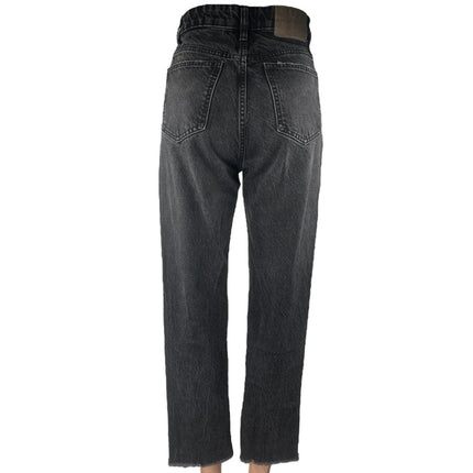 Zara Women's Black High Waisted Frayed Hem Straight Leg Denim Jeans Pants Size 2