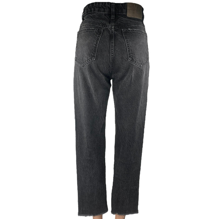 Zara Women's Black High Waisted Frayed Hem Straight Leg Denim Jeans Pants Size 2
