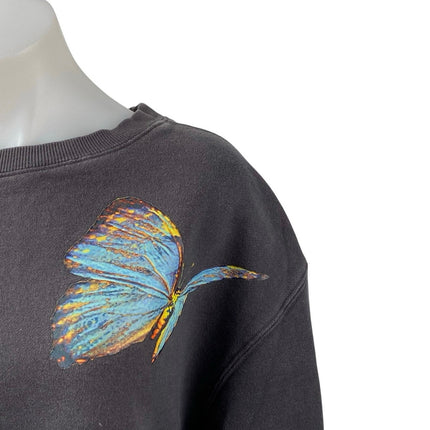 Coney Island Picnic Women Dark Gray Butterfly Long Sleeve Sweatshirt Top Size OS