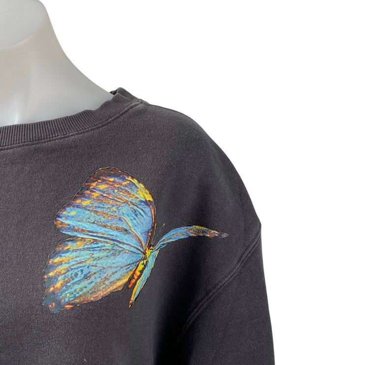 Coney Island Picnic Women Dark Gray Butterfly Long Sleeve Sweatshirt Top Size OS