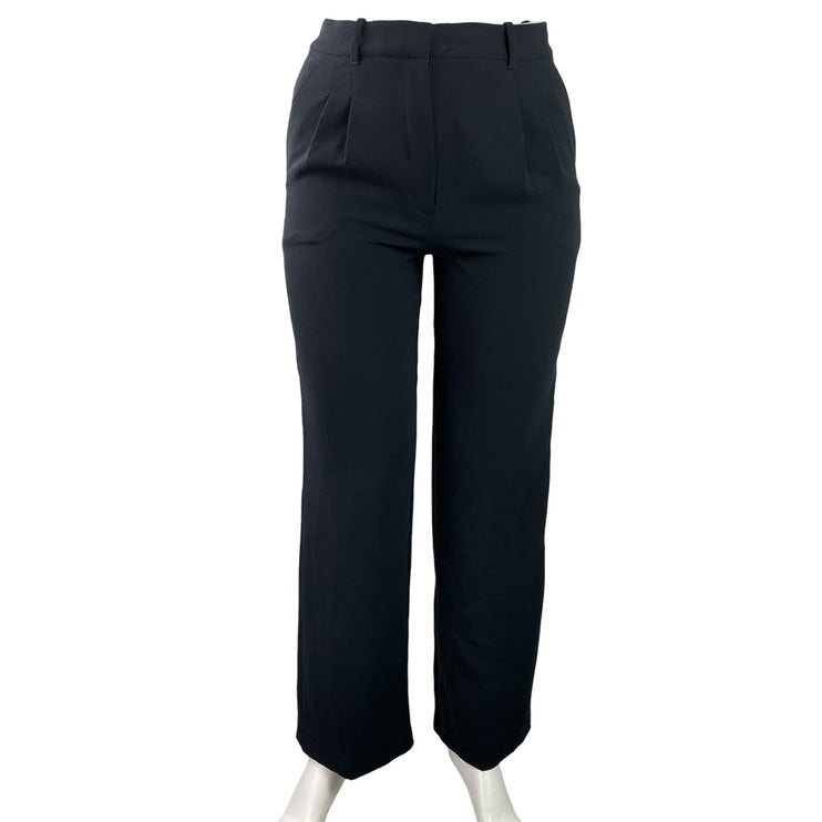 Aritzia Wilfred Women's Black High Rise Pleated Straight Leg Trousers Pants 12