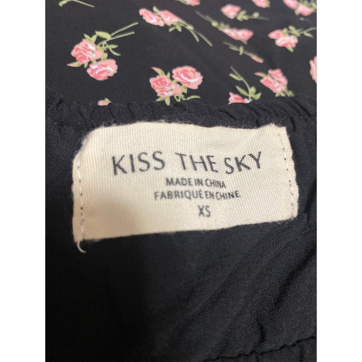 Urban Outfitters Kiss The Sky Black Floral Slit Bustier Cami Midi Slip Dress XS