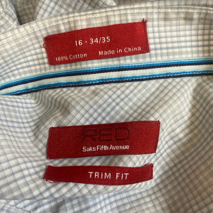 Saks Fifth Avenue RED Check Plaid Collared Long Sleeve Button Down Shirt Top 16