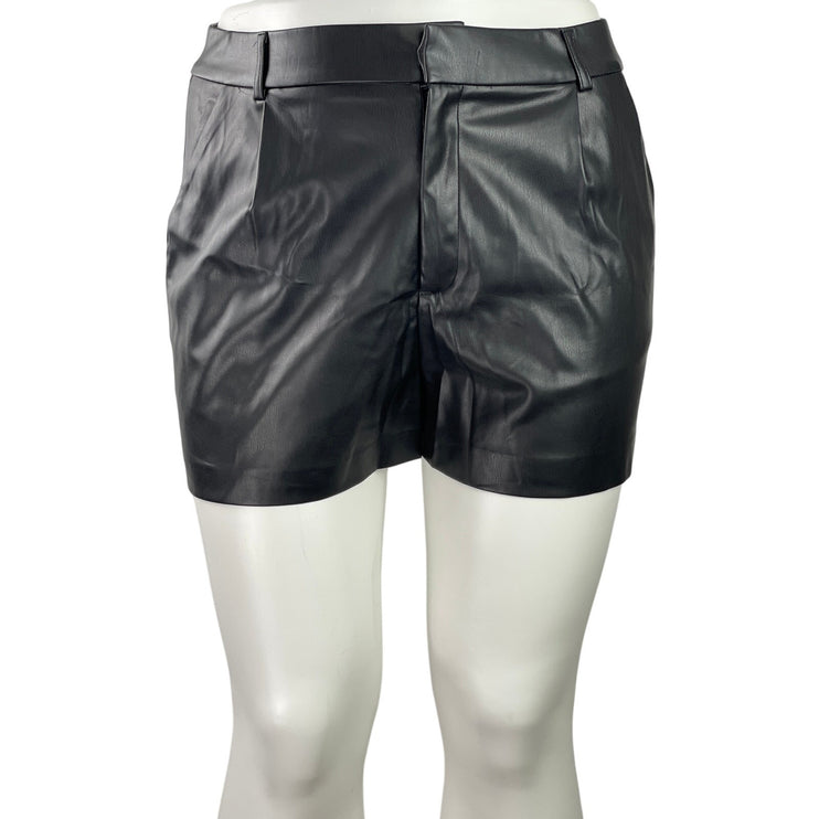 Zara Black Faux Vegan Leather Pleated High Rise Casual Mini Shorts Size XXL