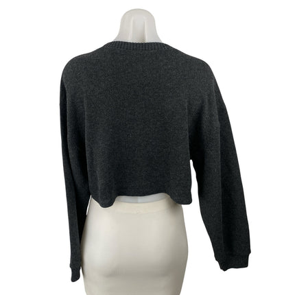 Zara Women's Gray Rhinestone Crew Neck Long Sleeve Crop Sweatshirt Sweater Top M