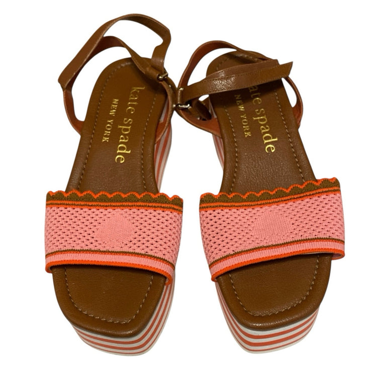 Kate Spade Women's Pink High Rise Sling Back Paltform Wedge Sandals Size 10