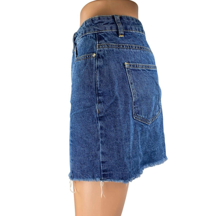 Vero Moda Women's Blue High Waisted Raw Hem Frayed Pencil Denim Jean Skirt S