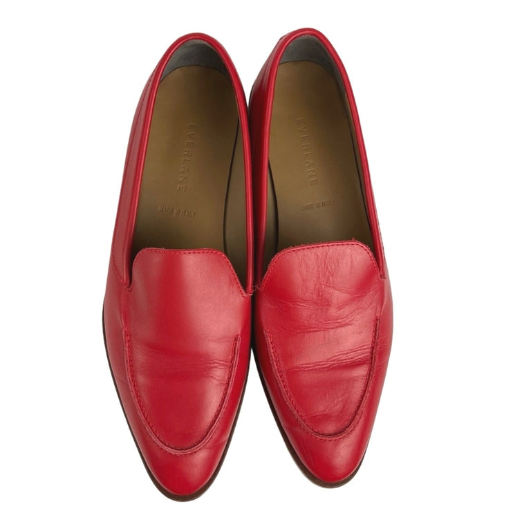 Everlane Modern Red Leather Slip On Pointed Toe Casual Flat Loafers Shoes Sz 8.5