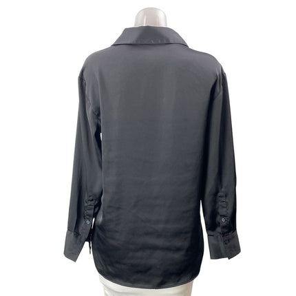 Abercrombie & Fitch Silk Satin Black Long Sleeves Oversized Button Down Shirt XS