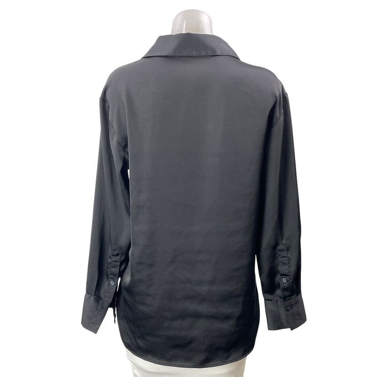 Abercrombie & Fitch Silk Satin Black Long Sleeves Oversized Button Down Shirt XS