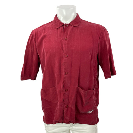 Kith Men's Red Short Sleeve Linen Pocket Casual Button Down Shirt Top Size M