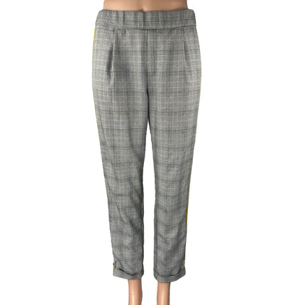 Zara Gray Plaid Checkered Pleated High Rise Straight Tapered Trousers Pants Sz S