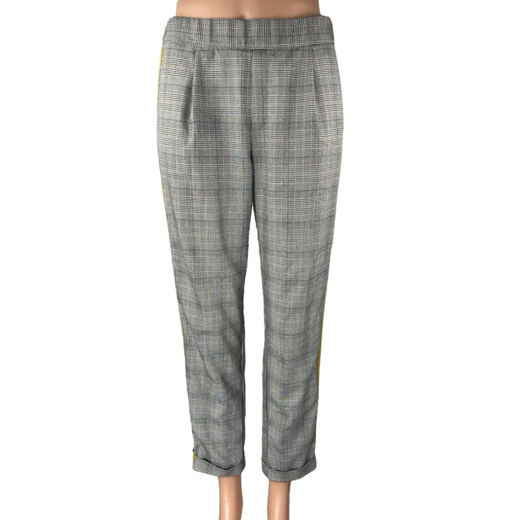 Zara Gray Plaid Checkered Pleated High Rise Straight Tapered Trousers Pants Sz S