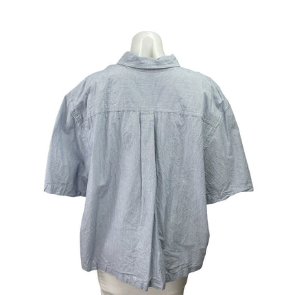 Urban Outfitters Blue Striped Floral Graphic Short Sleeve Button Down Shirt L