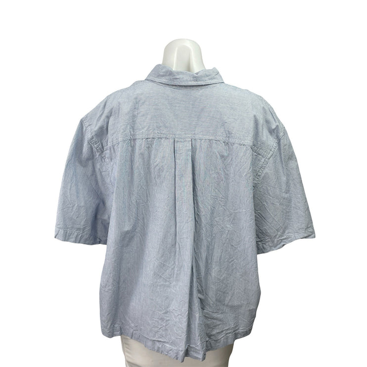 Urban Outfitters Blue Striped Floral Graphic Short Sleeve Button Down Shirt L