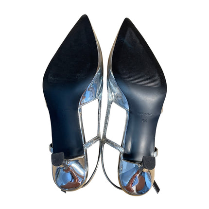 Steve Madden Silver Metallic Pointed Toe Kitten Heel Slingback Pumps Size 8M
