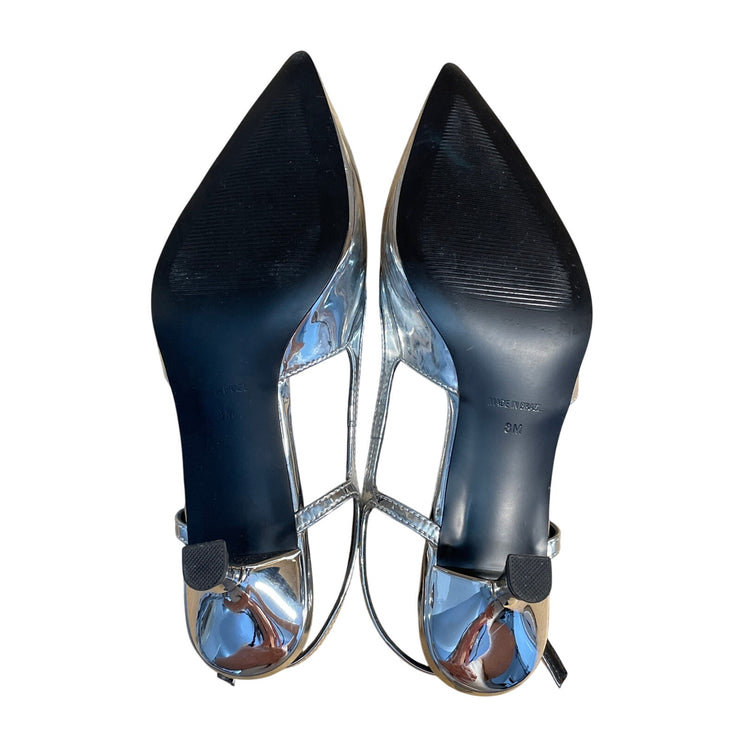Steve Madden Silver Metallic Pointed Toe Kitten Heel Slingback Pumps Size 8M