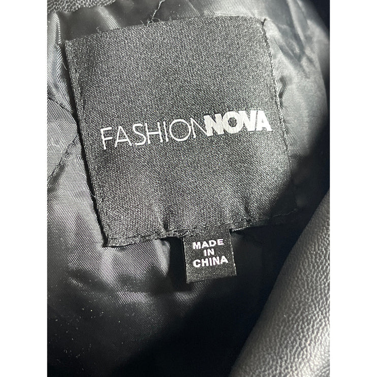Fashion Nova Oversized Black Embossed Floral Vegan Leather Bomber Coat Jacket M