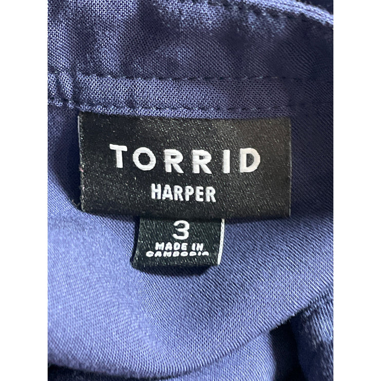 Torrid Harper Women Navy Blue V Neck Pocket Long Sleeve Shirt Blouse Top Sz 3X
