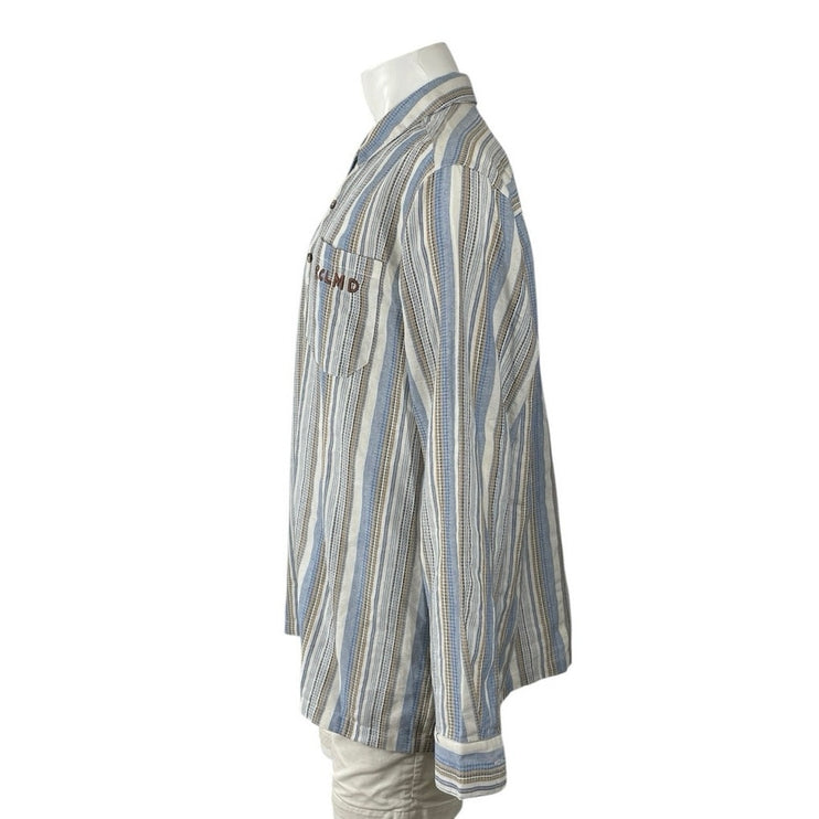 Reclaimed Vintage Men's Blue Striped Long Sleeve Henley Button Front Shirt L