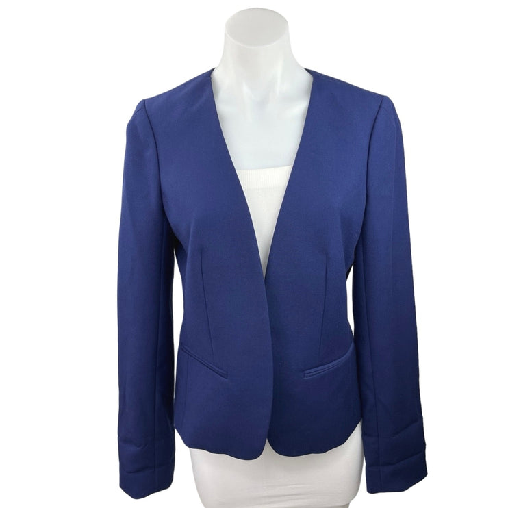 Ann Taylor Loft Blue Long Sleeve V Neck Open Front Career Blazer Coat Jacket 8